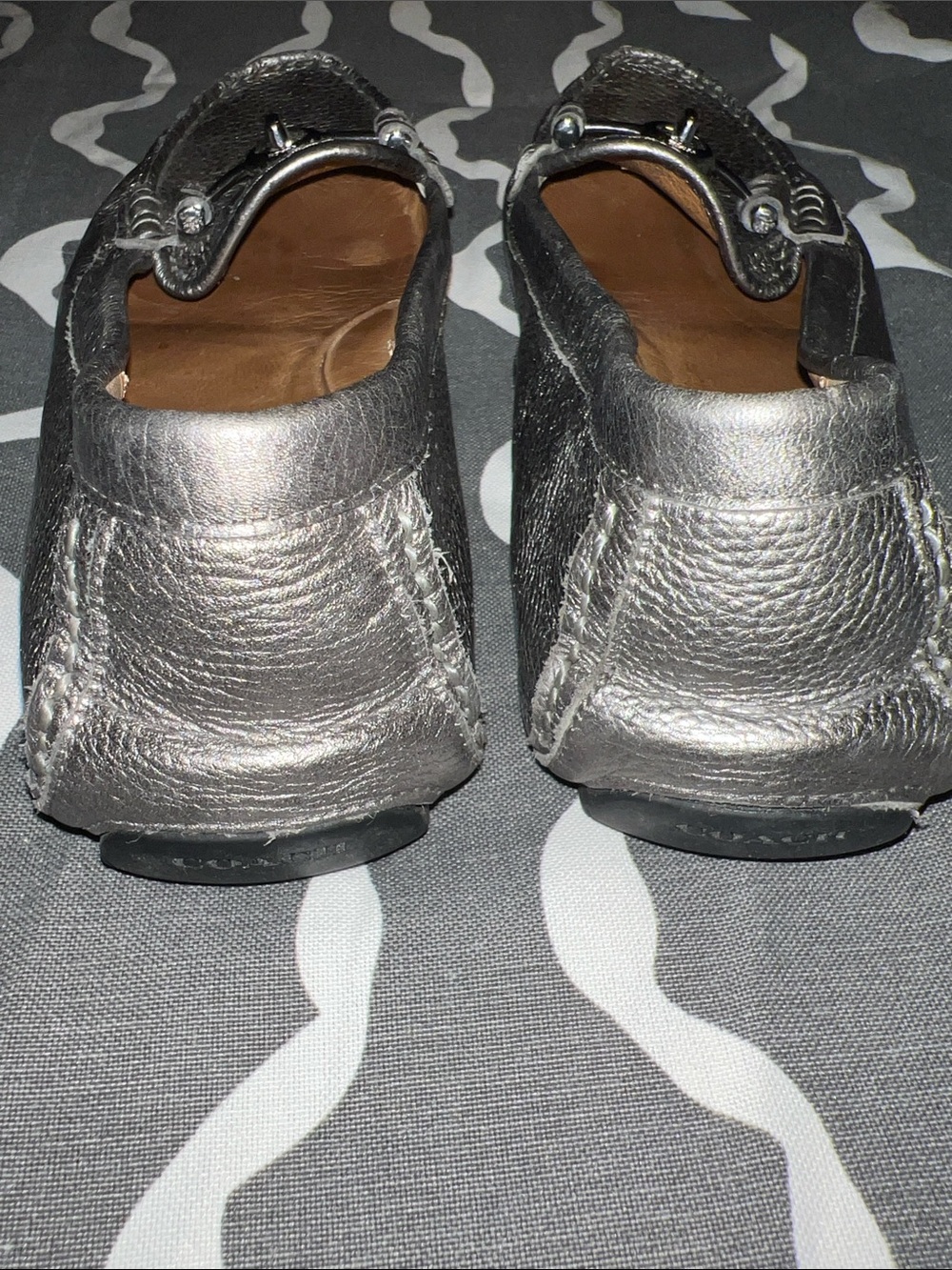 Coach Metallic Pewter Leather Bit Loafers - Picture 3 of 5